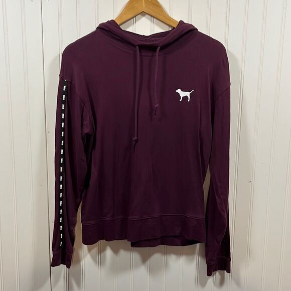 PINK Victoria's Secret Tops - PINK burgundy cowl neck graphic hooded long sleeve pullover sweatshirt